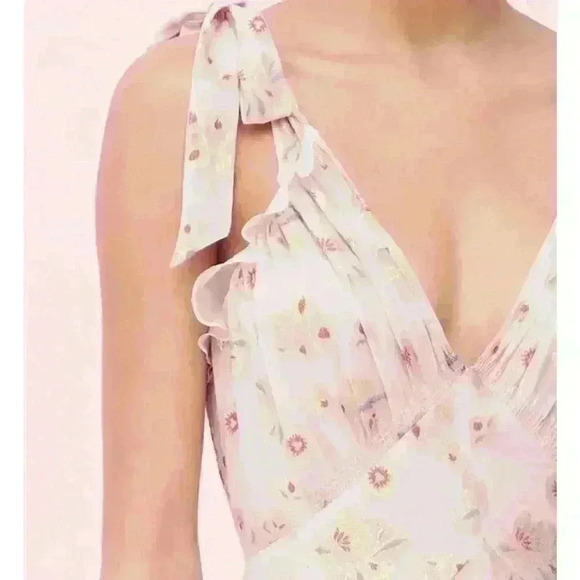 Rebecca Taylor Leander floral metallic clip midi dress in pink silk - Picture 4 of 13